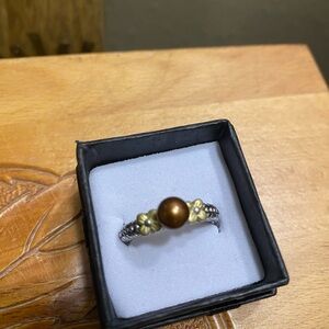 Barabara BIXBY Sterling champagne pearl Floral Ring with 18k accents